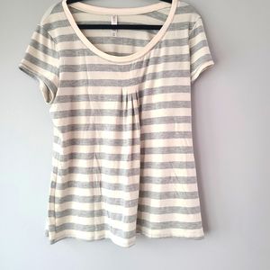 Gillian O'Malley Cream/Gray Stripe Pleated Neck Short Sleeve Sleep Tee - XXL